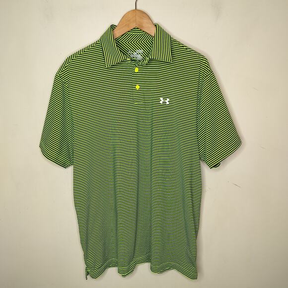 Under Armour Heat Gear Polo Shirt Neon Stripe Golf - Picture 1 of 10